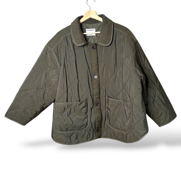 OLD NAVY Oversize Hunter Green Quilted Utility Jacket Patch Pockets  Sz 2X - Picture 3 of 9